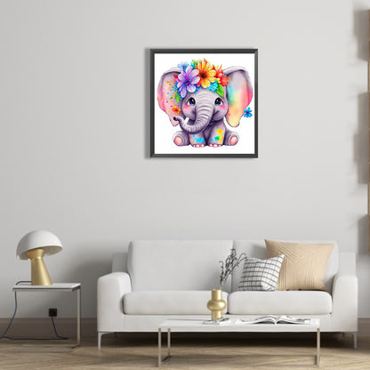 Elephant With Flowers - Full Round Drill Diamond Painting 30*30CM