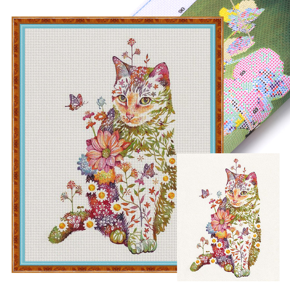 Flowers And Animals-Cats - 11CT Stamped Cross Stitch 40*50CM