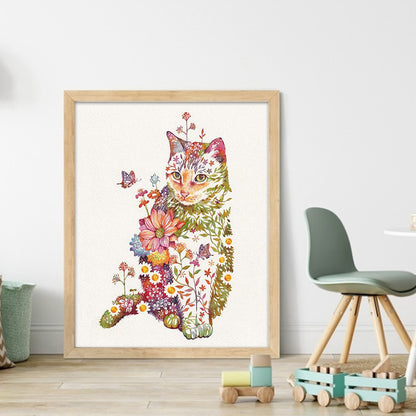 Flowers And Animals-Cats - 11CT Stamped Cross Stitch 40*50CM