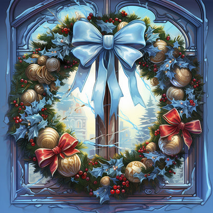 Christmas Wreath Glass Painting - Full Round Drill Diamond Painting 30*30CM