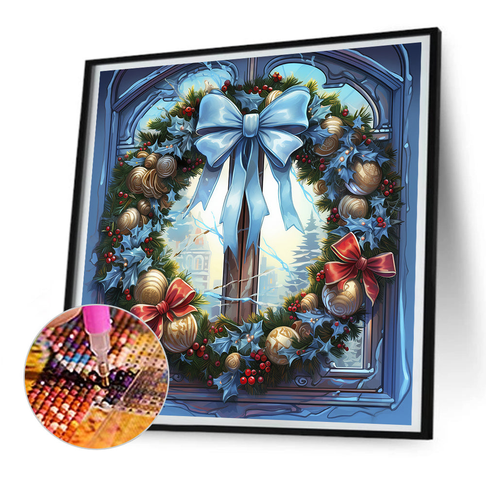 Christmas Wreath Glass Painting - Full Round Drill Diamond Painting 30*30CM