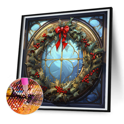 Christmas Wreath Glass Painting - Full Round Drill Diamond Painting 30*30CM