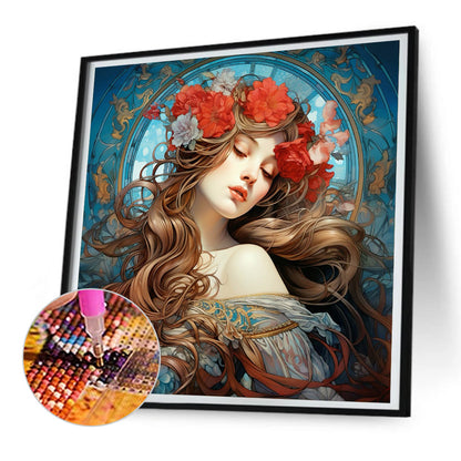 Woman With Wreath - Full Round Drill Diamond Painting 30*30CM