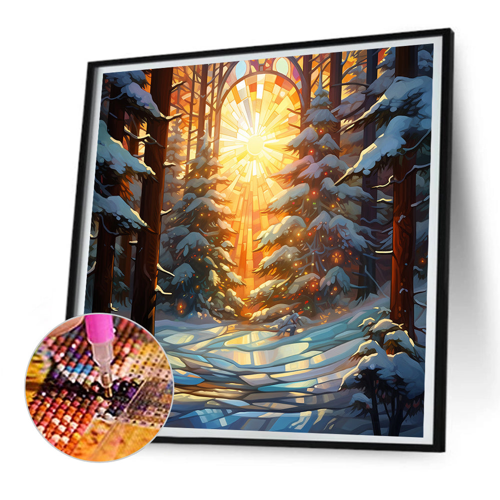 Christmas Atmosphere Glass Painting - Full Round Drill Diamond Painting 30*30CM