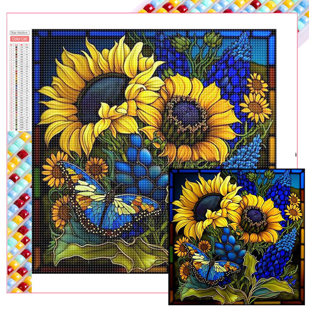 Sunflower Bushes Glass Painting - Full Square Drill Diamond Painting 35*35CM