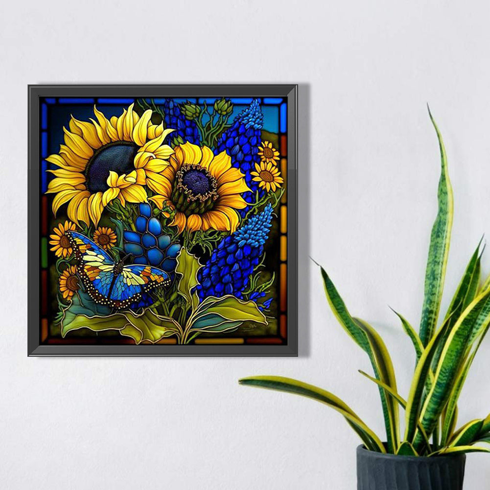 Sunflower Bushes Glass Painting - Full Square Drill Diamond Painting 35*35CM