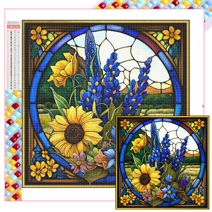 Sunflower Bushes Glass Painting - Full Square Drill Diamond Painting 35*35CM