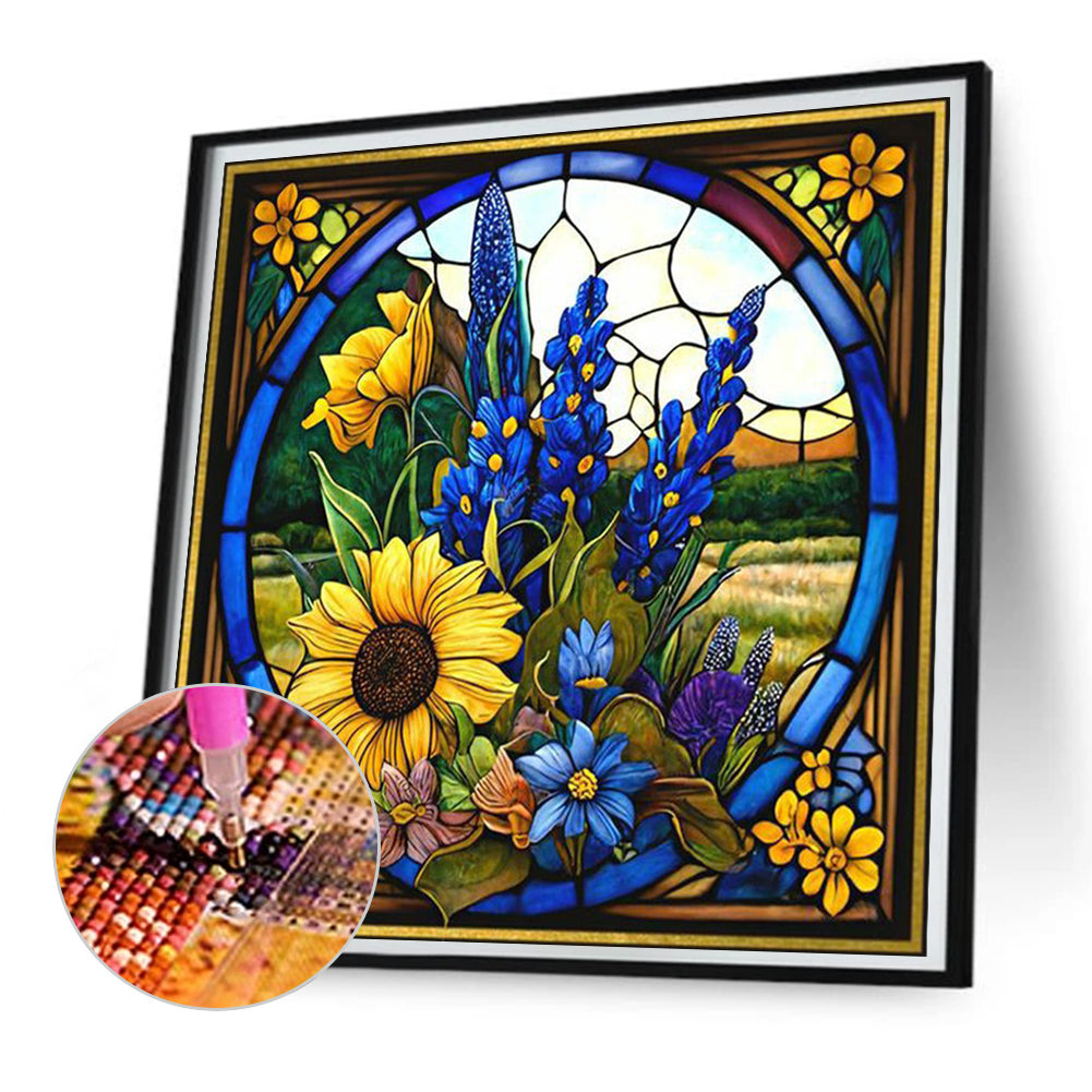 Sunflower Bushes Glass Painting - Full Square Drill Diamond Painting 35*35CM