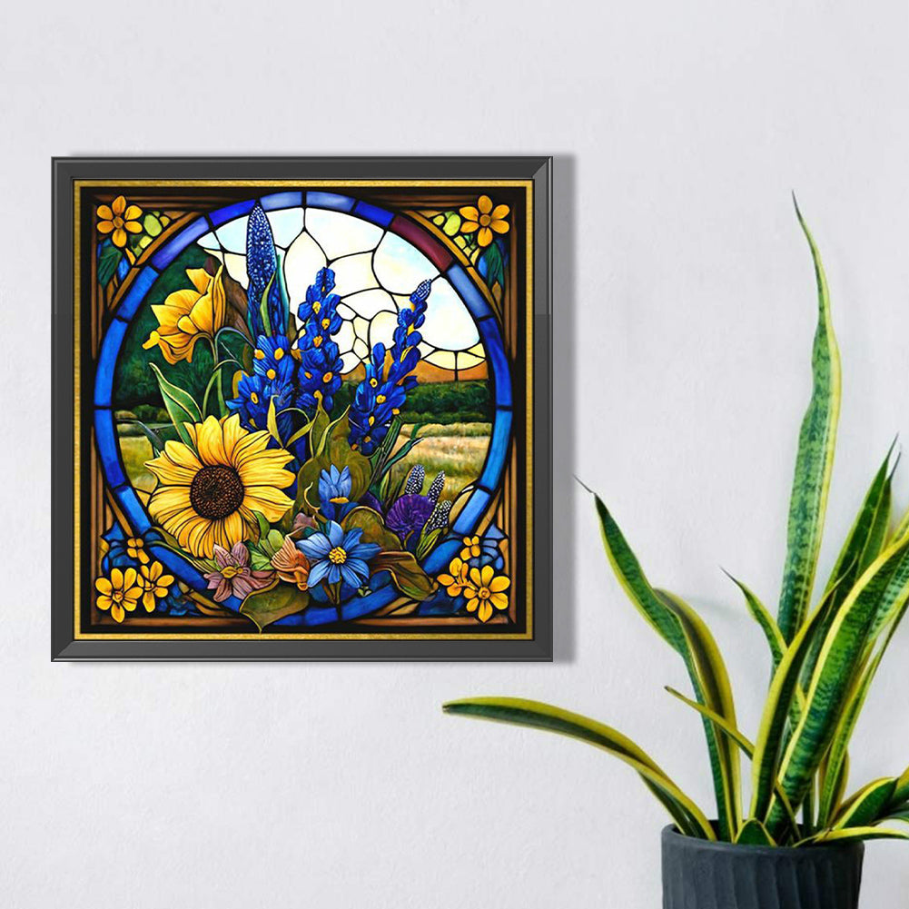 Sunflower Bushes Glass Painting - Full Square Drill Diamond Painting 35*35CM