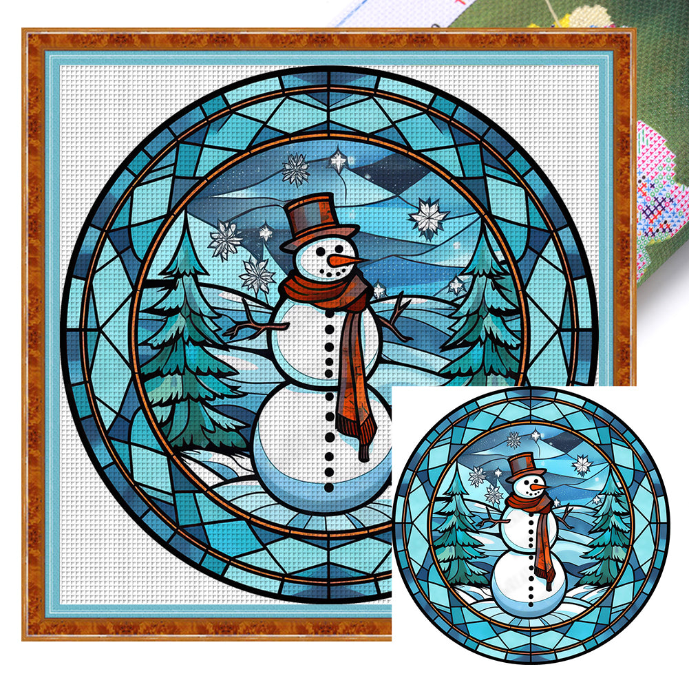 Glass Painting-Christmas Snowman - 18CT Stamped Cross Stitch 20*20CM