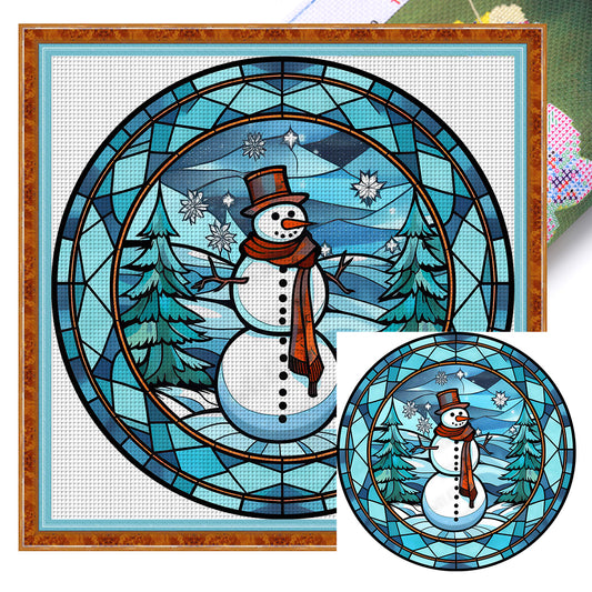 Glass Painting-Christmas Snowman - 18CT Stamped Cross Stitch 20*20CM