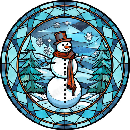 Glass Painting-Christmas Snowman - 18CT Stamped Cross Stitch 20*20CM