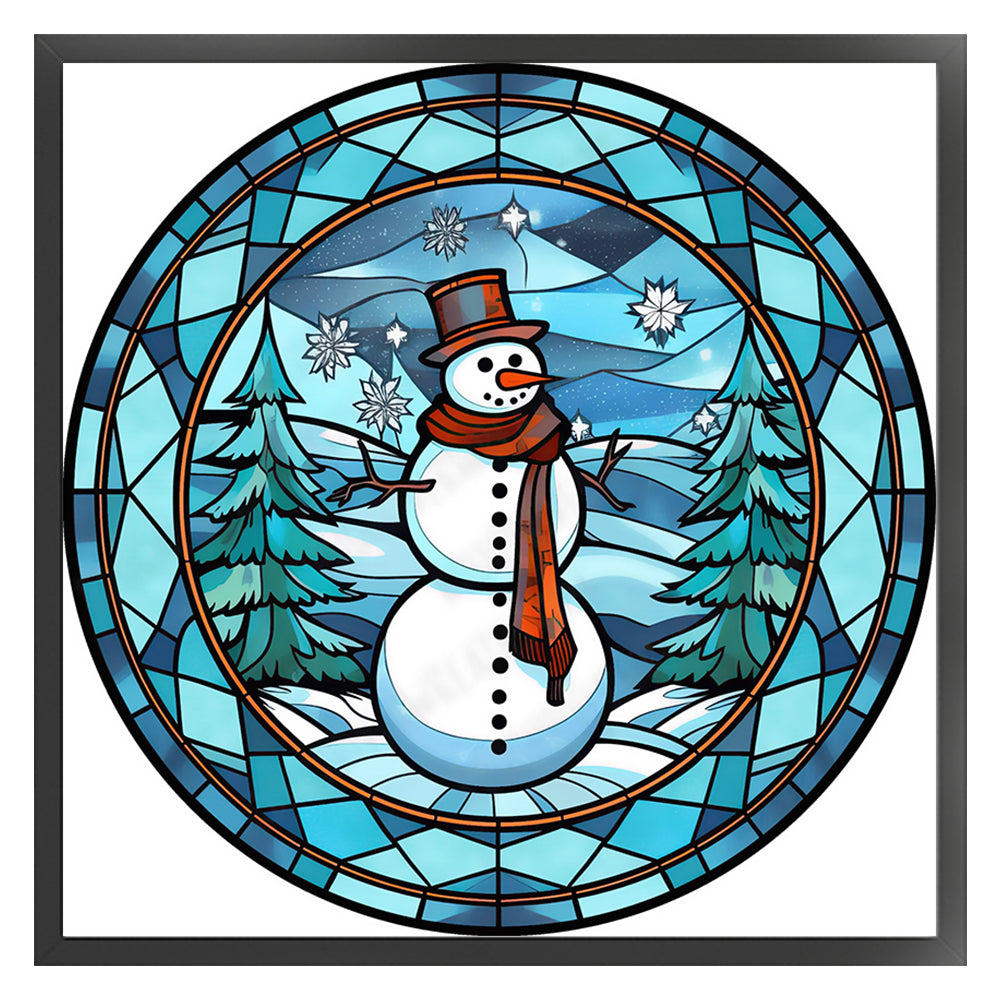 Glass Painting-Christmas Snowman - 18CT Stamped Cross Stitch 20*20CM