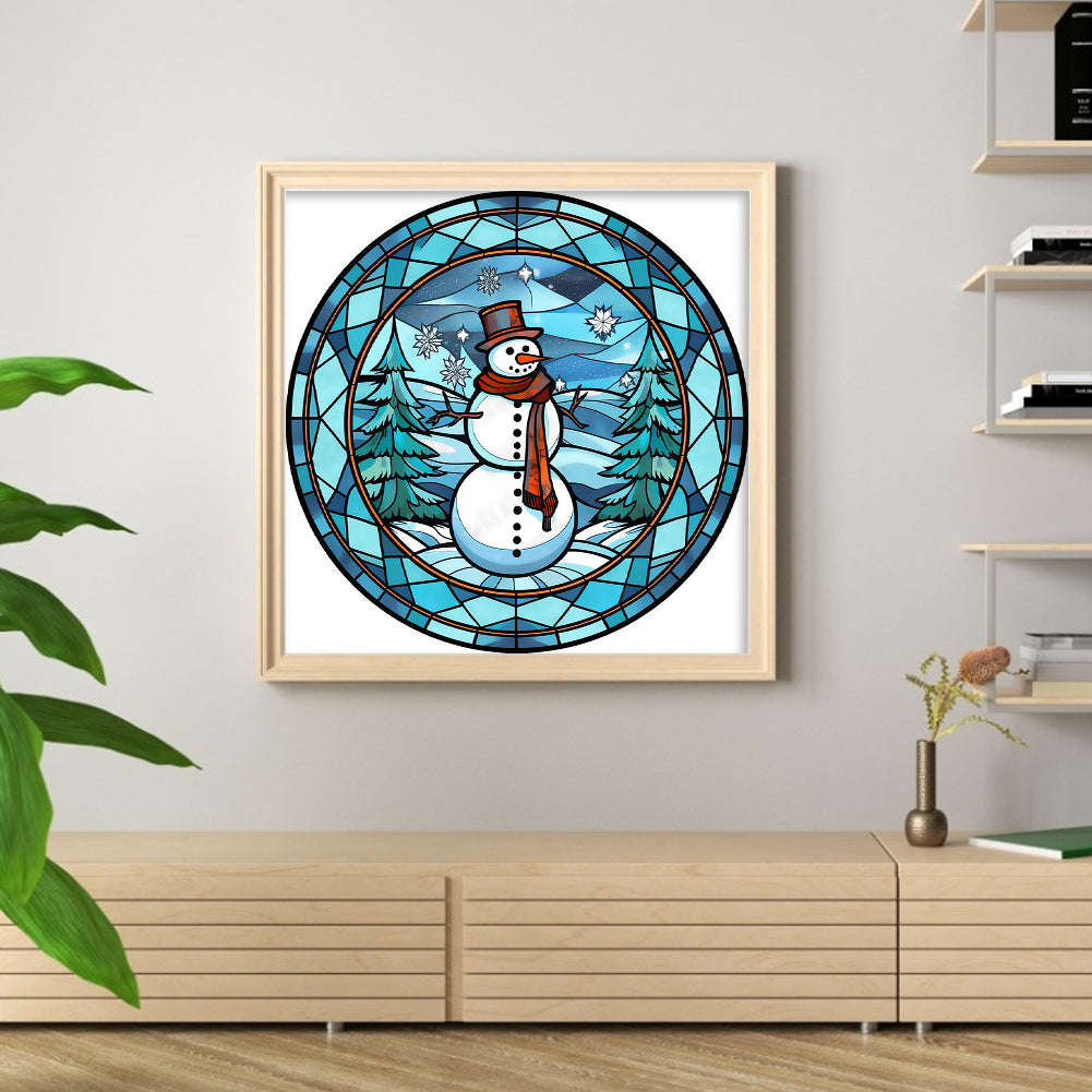 Glass Painting-Christmas Snowman - 18CT Stamped Cross Stitch 20*20CM