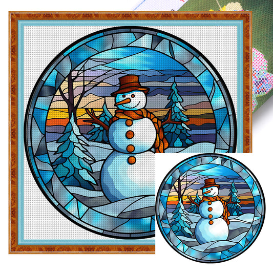 Glass Painting-Christmas Snowman - 18CT Stamped Cross Stitch 20*20CM
