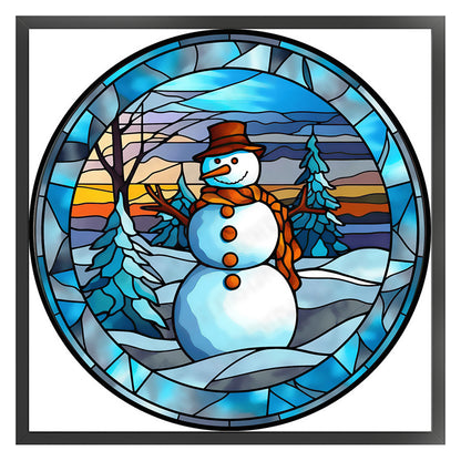 Glass Painting-Christmas Snowman - 18CT Stamped Cross Stitch 20*20CM