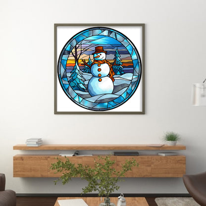 Glass Painting-Christmas Snowman - 18CT Stamped Cross Stitch 20*20CM