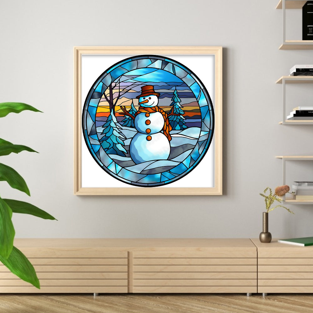 Glass Painting-Christmas Snowman - 18CT Stamped Cross Stitch 20*20CM