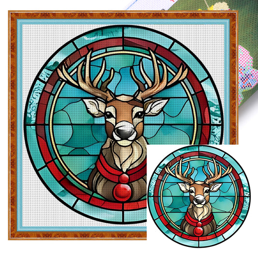 Glass Painting-Christmas Elk - 18CT Stamped Cross Stitch 20*20CM