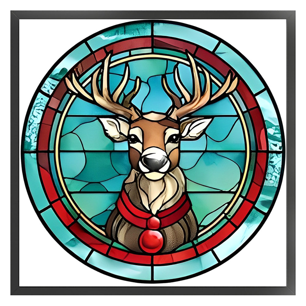 Glass Painting-Christmas Elk - 18CT Stamped Cross Stitch 20*20CM