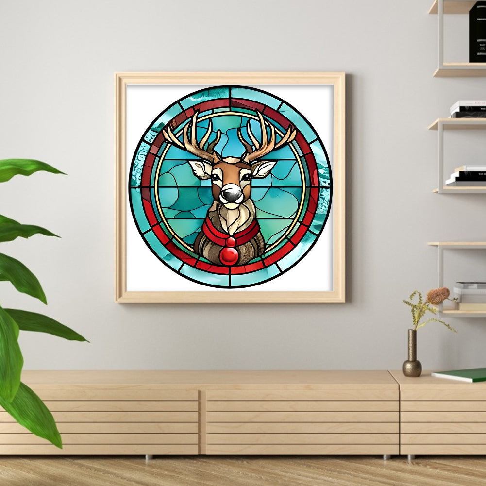 Glass Painting-Christmas Elk - 18CT Stamped Cross Stitch 20*20CM