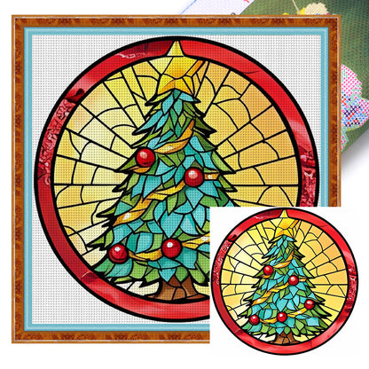 Glass Painting-Christmas Tree - 18CT Stamped Cross Stitch 20*20CM