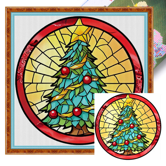 Glass Painting-Christmas Tree - 18CT Stamped Cross Stitch 20*20CM
