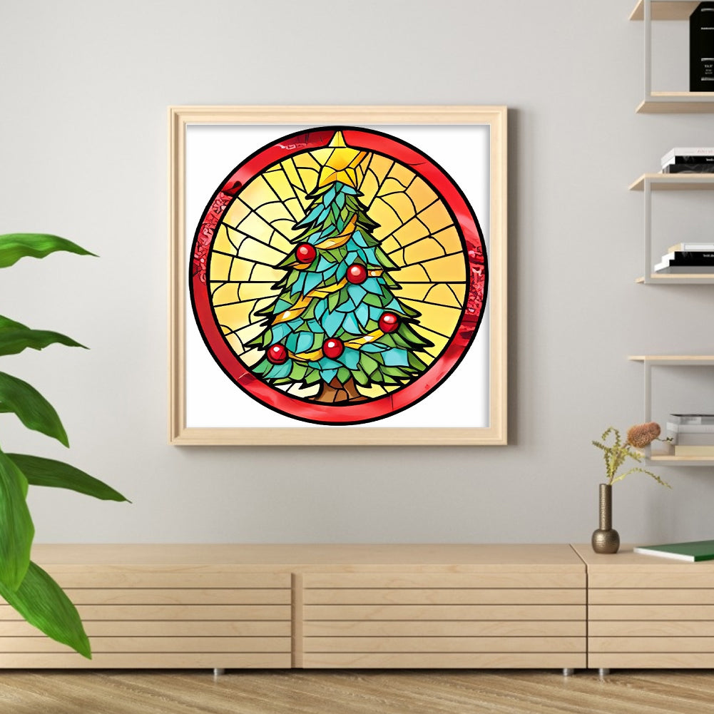 Glass Painting-Christmas Tree - 18CT Stamped Cross Stitch 20*20CM