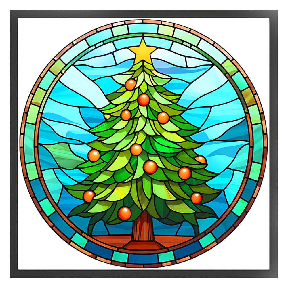 Glass Painting-Christmas Tree - 18CT Stamped Cross Stitch 20*20CM