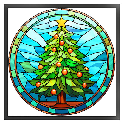 Glass Painting-Christmas Tree - 18CT Stamped Cross Stitch 20*20CM