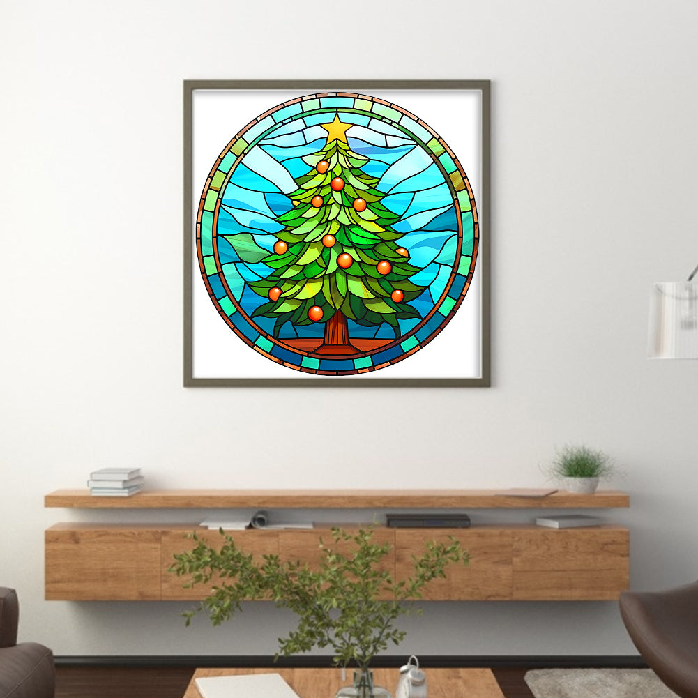 Glass Painting-Christmas Tree - 18CT Stamped Cross Stitch 20*20CM