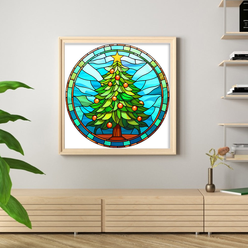 Glass Painting-Christmas Tree - 18CT Stamped Cross Stitch 20*20CM