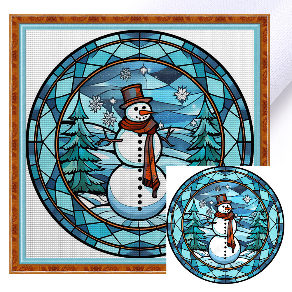 Glass Painting-Christmas Snowman - 18CT Counted Cross Stitch 20*20CM