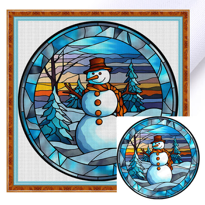 Glass Painting-Christmas Snowman - 18CT Counted Cross Stitch 20*20CM