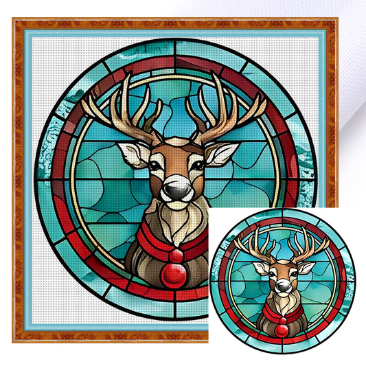 Glass Painting-Christmas Elk - 18CT Counted Cross Stitch 20*20CM