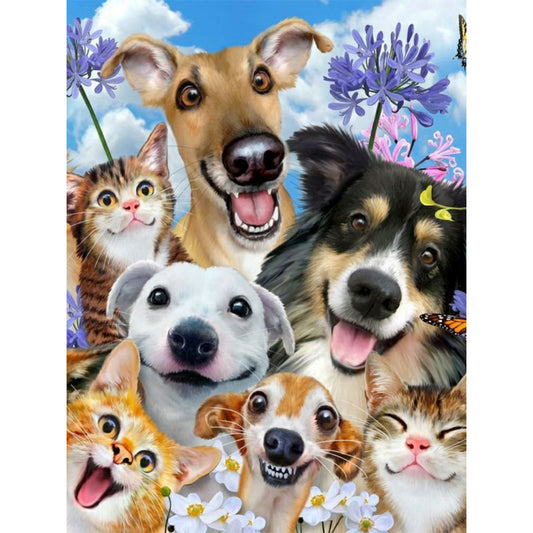 Happy Dog Family - Full Round Drill Diamond Painting 30*40CM