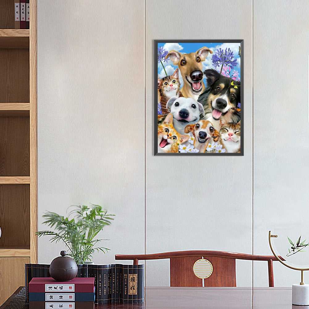 Happy Dog Family - Full Round Drill Diamond Painting 30*40CM