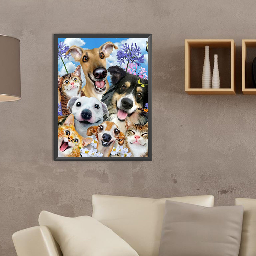 Happy Dog Family - Full Round Drill Diamond Painting 30*40CM