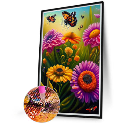 Flower Butterfly - Full Round Drill Diamond Painting 40*60CM