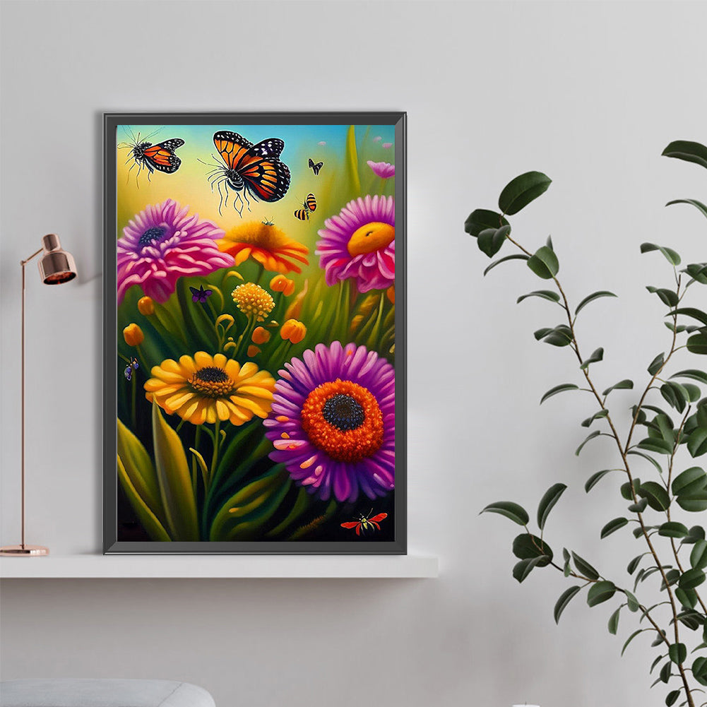 Flower Butterfly - Full Round Drill Diamond Painting 40*60CM