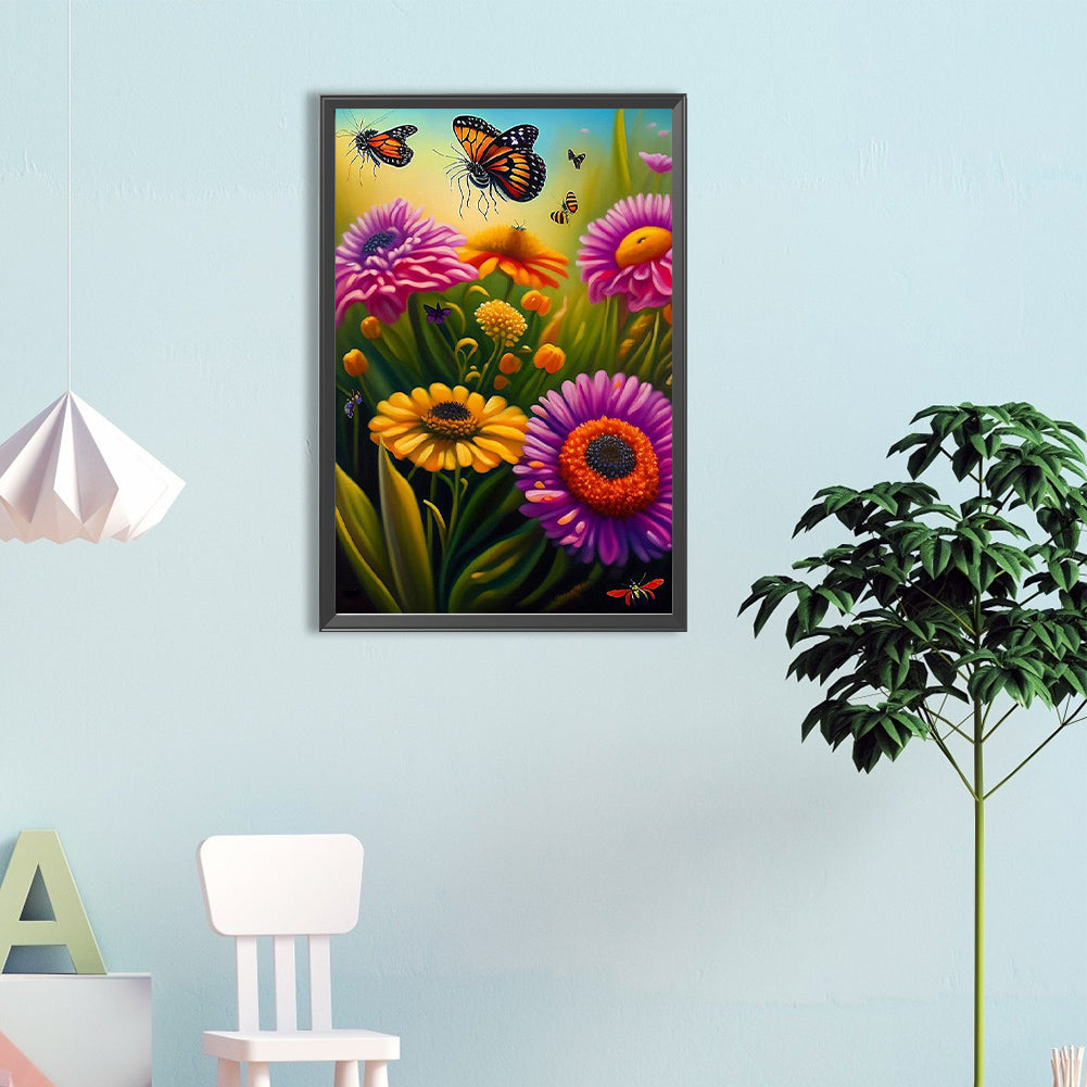 Flower Butterfly - Full Round Drill Diamond Painting 40*60CM