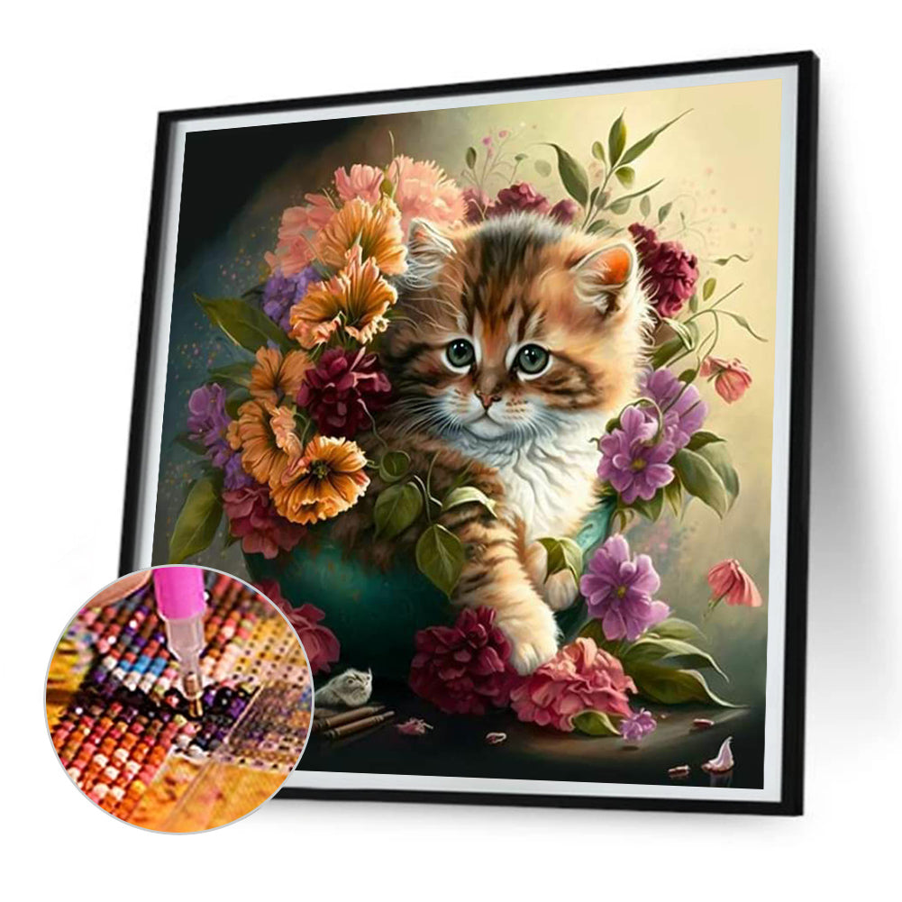 Hua Hua And Kitten - Full Round Drill Diamond Painting 30*30CM