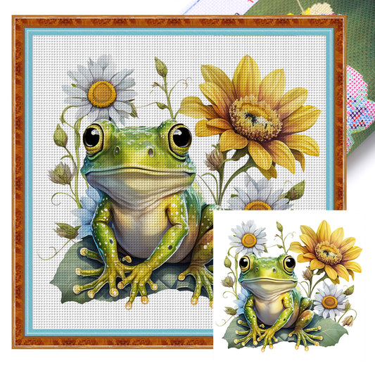 Flowers And Frogs - 18CT Stamped Cross Stitch 25*25CM