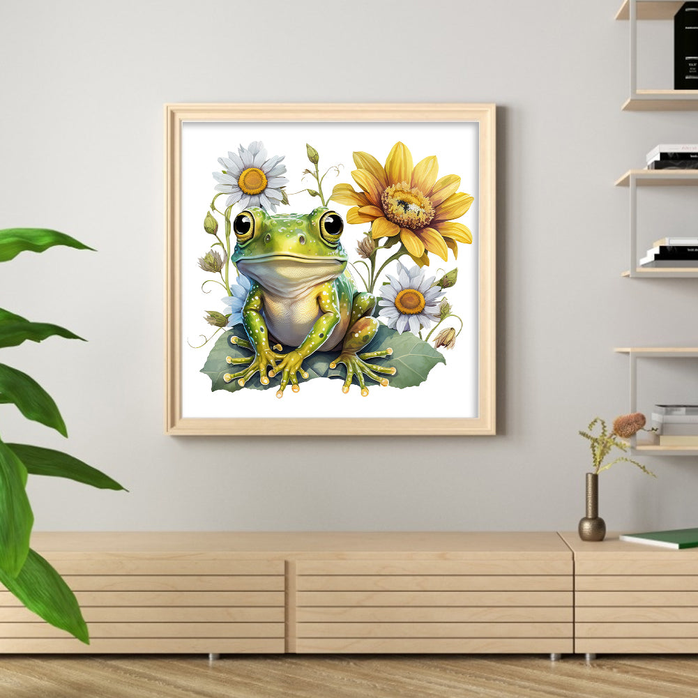 Flowers And Frogs - 18CT Stamped Cross Stitch 25*25CM