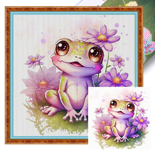 Flowers And Frogs - 18CT Stamped Cross Stitch 25*25CM