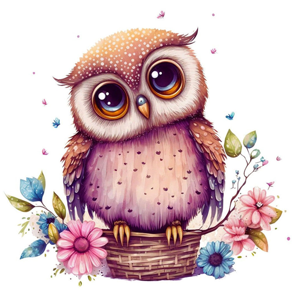 Owl In Flower Basket - 18CT Stamped Cross Stitch 25*25CM