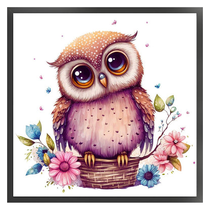 Owl In Flower Basket - 18CT Stamped Cross Stitch 25*25CM