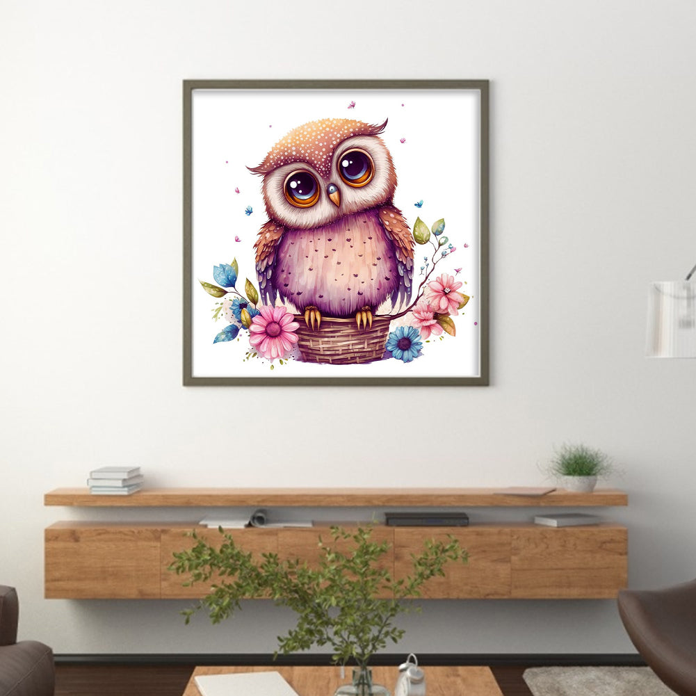 Owl In Flower Basket - 18CT Stamped Cross Stitch 25*25CM