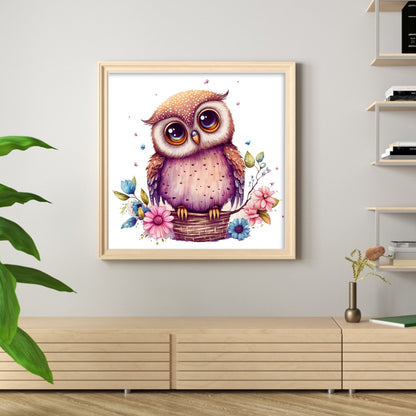 Owl In Flower Basket - 18CT Stamped Cross Stitch 25*25CM