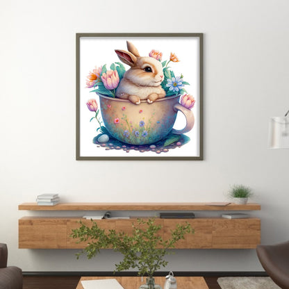 Rabbit In Cup - 18CT Stamped Cross Stitch 25*25CM